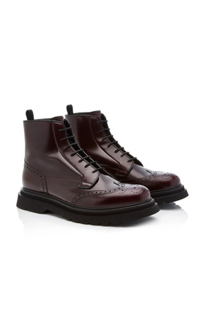 Shop Prada Cordovan Leather Ankle Boots In Burgundy