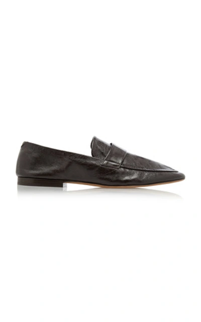 Shop Bottega Veneta Textured-leather Loafers In Brown