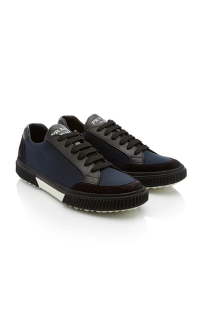 Shop Prada Leather Low-top Sneakers In Blue