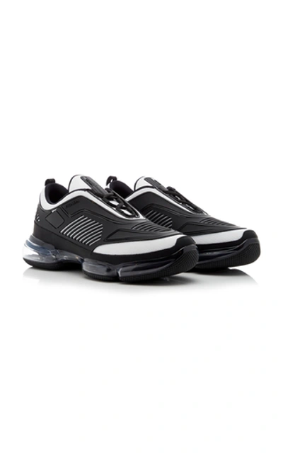 Shop Prada Cloudbust Air Leather, Mesh And Rubber Sneakers In Black/white