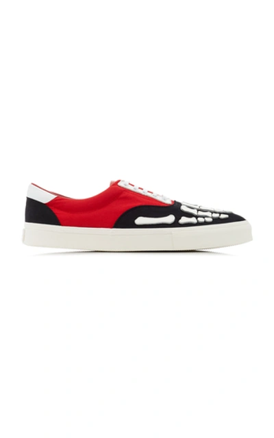 Shop Amiri Skel Toe Color-block Canvas And Leather Sneakers In Red