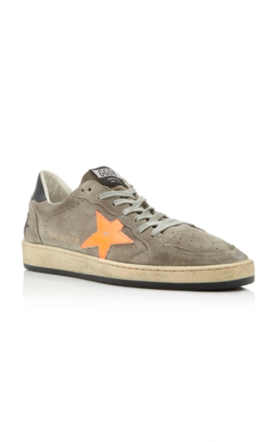 Shop Golden Goose Ball Star Distressed Suede And Rubber Sneakers In Grey