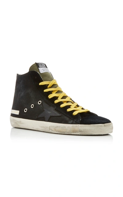 Shop Golden Goose Francy Distressed Suede And Rubber Sneakers In Black