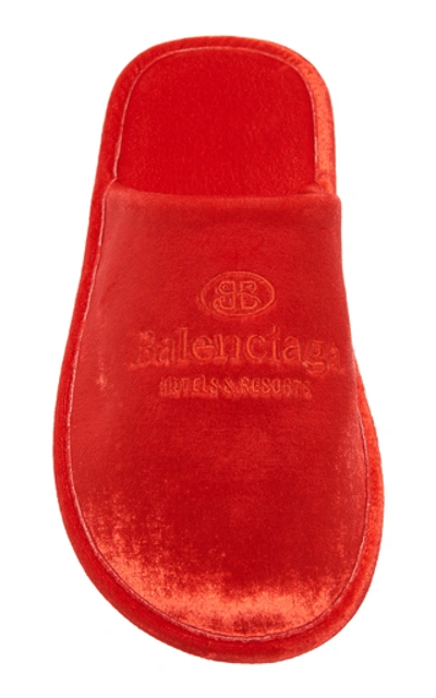 Shop Balenciaga Home Embroidered Velvet Slipper In Red