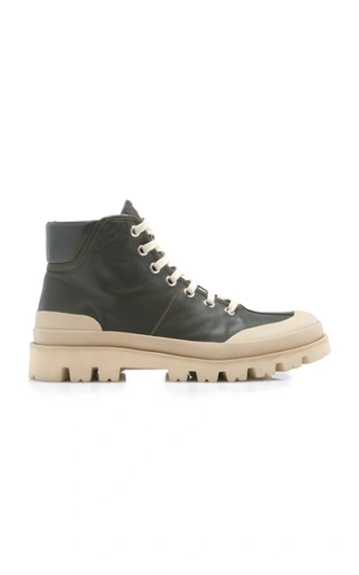 Shop Marni Rubber-paneled Leather Ankle Boots In Green