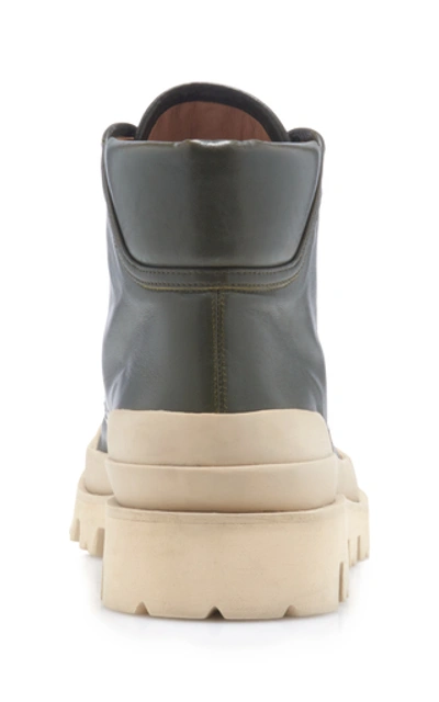 Shop Marni Rubber-paneled Leather Ankle Boots In Green