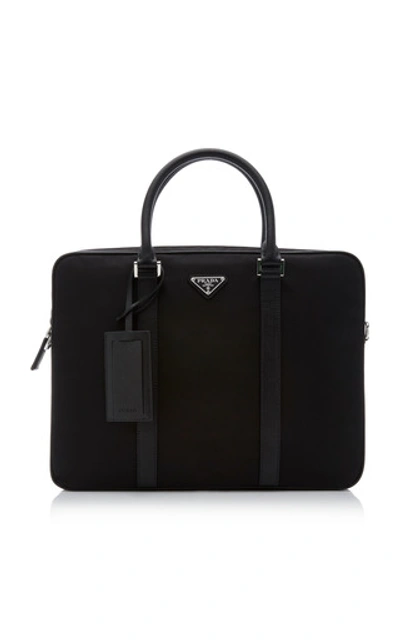 Shop Prada Logo Canvas Briefcase In Black