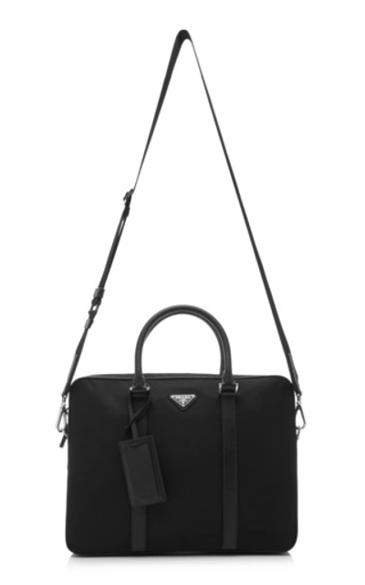 Shop Prada Logo Canvas Briefcase In Black