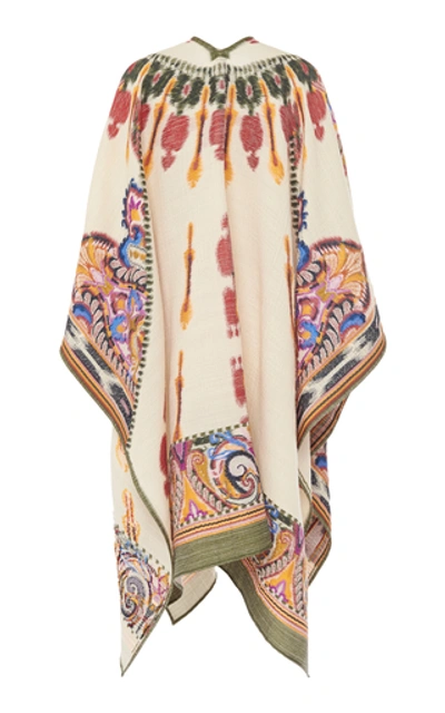 Shop Etro Jacquard Wool-blend Poncho In Multi