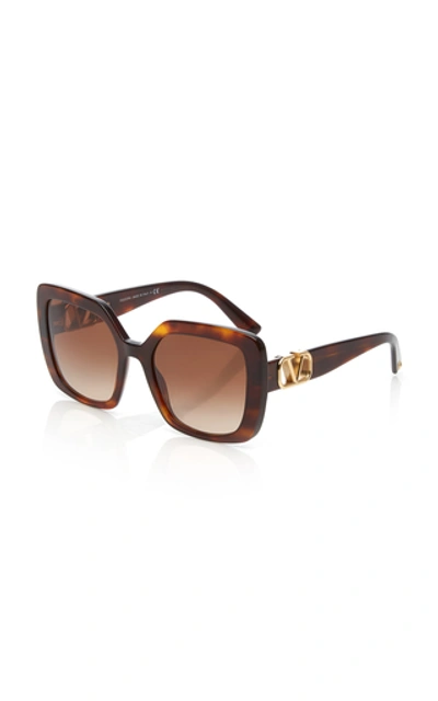 Shop Valentino Women's  Garavani Logo Square-frame Acetate Sunglasses In Brown