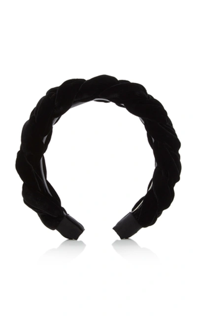 Shop Jennifer Behr Lorelei Braided Velvet Headband In Black