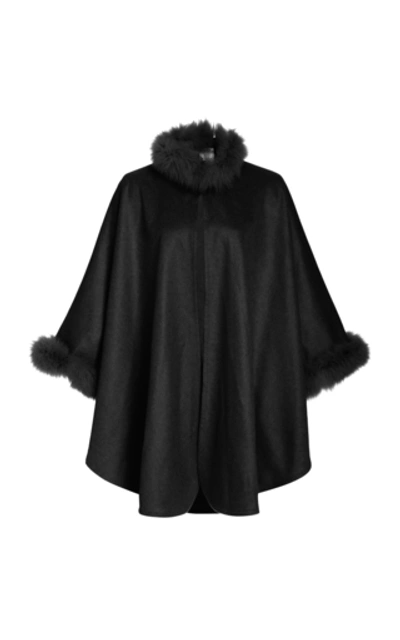 Shop Max Mara Fur-lined Cashmere Cape In Black