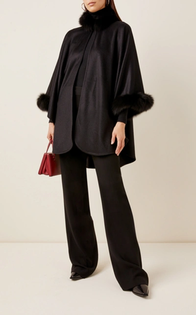 Shop Max Mara Fur-lined Cashmere Cape In Black