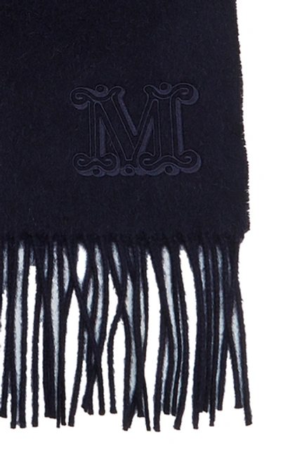 Shop Max Mara Fringed Cashmere Scarf In Navy