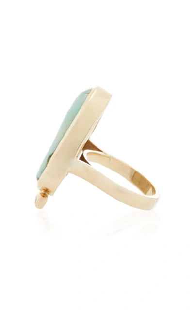 Shop Jill Hoffmeister One-of-a-kind 14k Gold, Diamond And Turquoise Ring Si In Blue