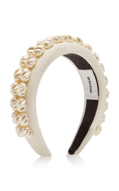 Shop Avenue Amelia Alice Faux Pearl-embellished Velvet Headband In White