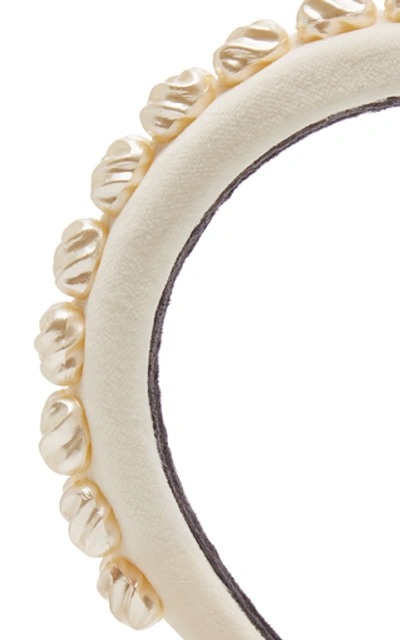 Shop Avenue Amelia Alice Faux Pearl-embellished Velvet Headband In White