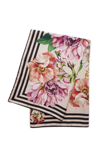 Shop Dolce & Gabbana Floral-print And Striped Silk Scarf In Yellow