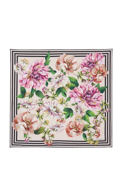 Shop Dolce & Gabbana Floral-print And Striped Silk Scarf In Yellow