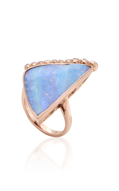 Shop Jill Hoffmeister One-of-a-kind 14k Rose Gold, Diamond And Opal Ring Si In Blue