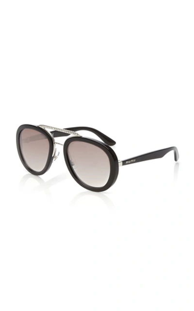 Shop Miu Miu Aviator Acetate Sunglasses In Black