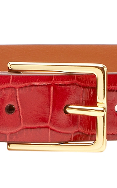 Shop Anderson's Croc-effect Glazed Leather Belt  In Red