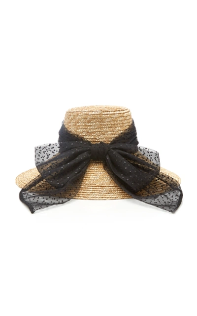 Shop Eugenia Kim Annabelle Organza-trimmed Straw Hat In Neutral