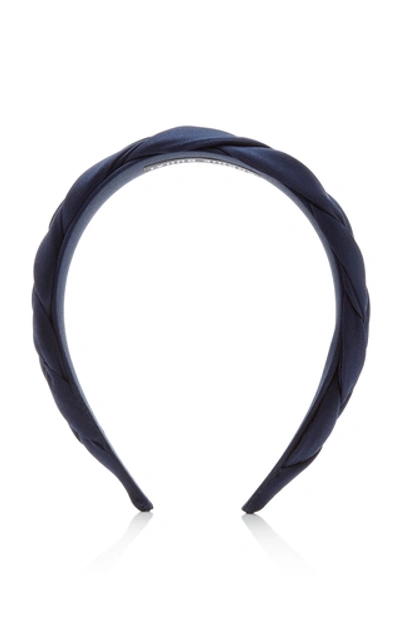 Shop Sophie Buhai Classic Braided Silk Satin Headband In Navy