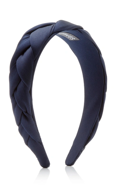 Shop Sophie Buhai Classic Braided Silk Satin Headband In Navy