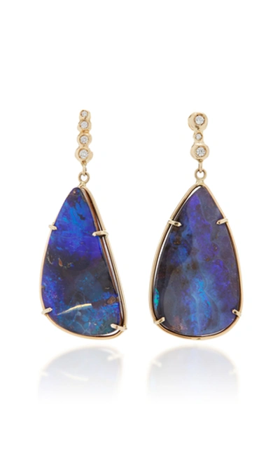 Shop Jill Hoffmeister One-of-a-kind 14k Gold, Diamond And Opal Earrings In Blue