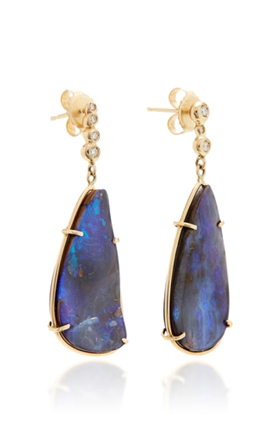Shop Jill Hoffmeister One-of-a-kind 14k Gold, Diamond And Opal Earrings In Blue