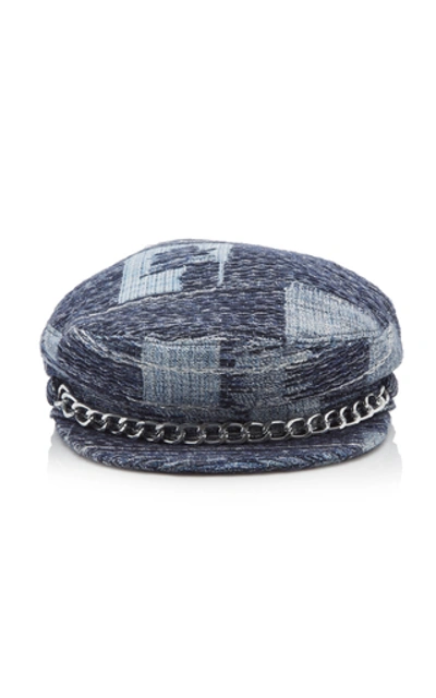 Shop Eugenia Kim Marina Embellished Jacquard Cap In Navy