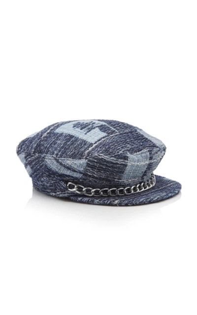 Shop Eugenia Kim Marina Embellished Jacquard Cap In Navy