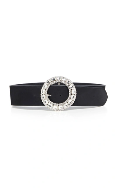 Shop Alessandra Rich Oversized Glass Crystal-embellished Suede Belt In Black