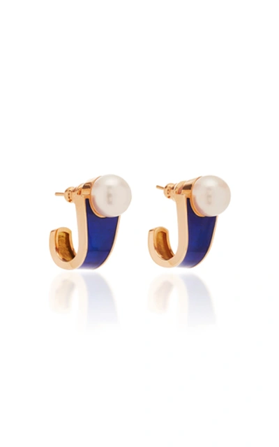 Shop Gilan Hafsa 18k Rose Gold And Pearl Earrings In Blue