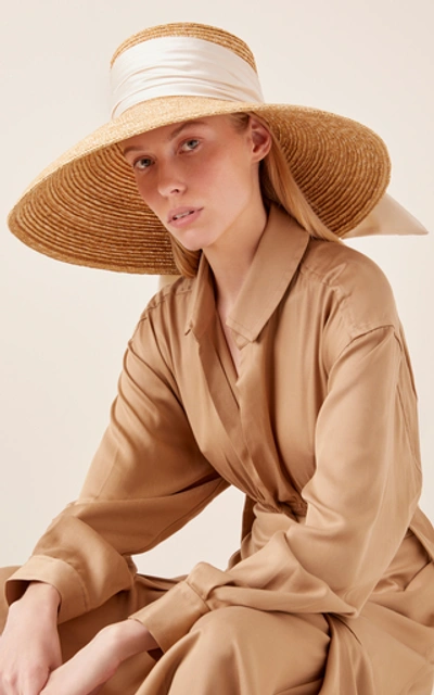 Shop Eugenia Kim Mirabel Oversized Satin-trimmed Straw Hat In Neutral