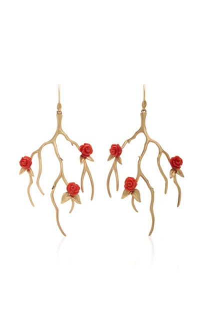 Shop Annette Ferdinandsen 14k Gold And Coral Earrings
