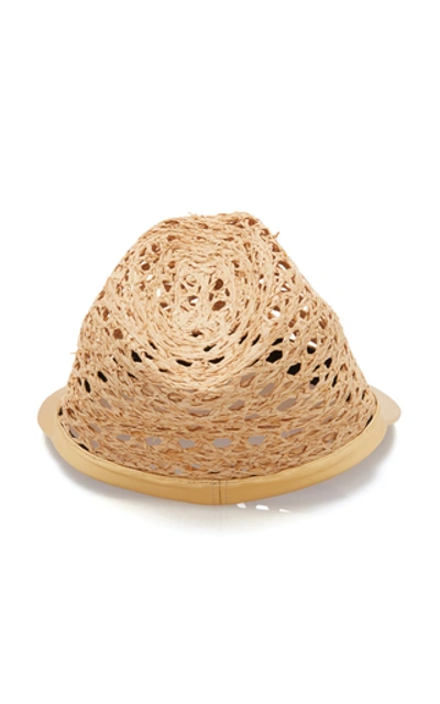 Shop Prada Women's Embellished Leather And Raffia Hat In Neutral