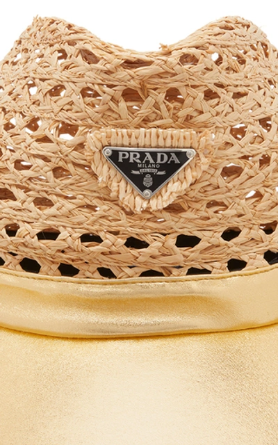 Shop Prada Women's Embellished Leather And Raffia Hat In Neutral