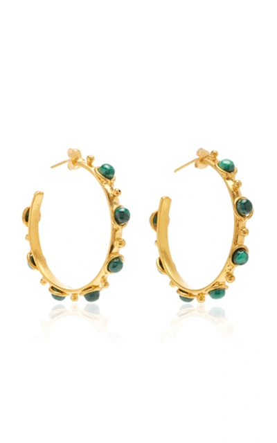 Shop Sylvia Toledano Petite Candy Malachite Gold-plated Hoop Earrings In Green
