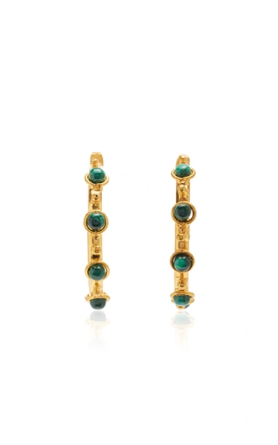 Shop Sylvia Toledano Petite Candy Malachite Gold-plated Hoop Earrings In Green