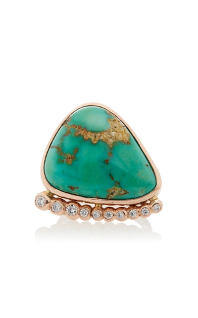 Shop Jill Hoffmeister One-of-a-kind 14k Rose Gold, Diamond And Turquoise Ri In Blue