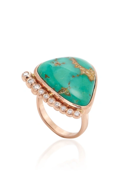 Shop Jill Hoffmeister One-of-a-kind 14k Rose Gold, Diamond And Turquoise Ri In Blue