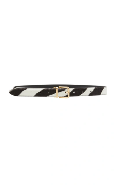 Shop Dolce & Gabbana Striped Leather And Pony Hair Belt In Black/white