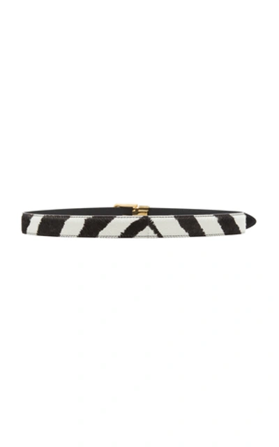 Shop Dolce & Gabbana Striped Leather And Pony Hair Belt In Black/white