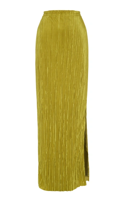 Shop Anna Quan Greta Crinkled Satin Maxi Skirt In Yellow