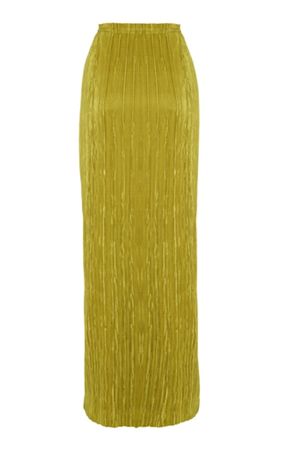 Shop Anna Quan Greta Crinkled Satin Maxi Skirt In Yellow