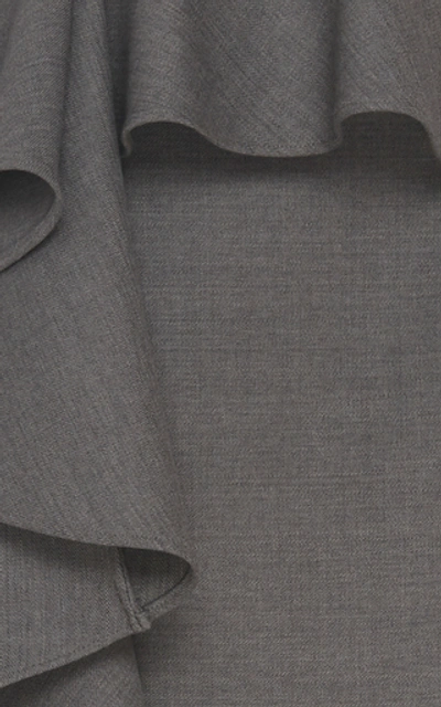 Shop Michael Kors Ruffled Stretch Wool-gabardine Skirt In Grey