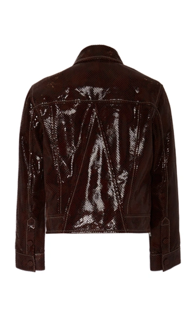 Shop Ganni Snake Foil Leather Jacket In Brown