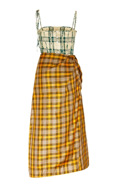 Shop Rosie Assoulin Asymmetric Checked Silk-blend Midi Dress In Plaid